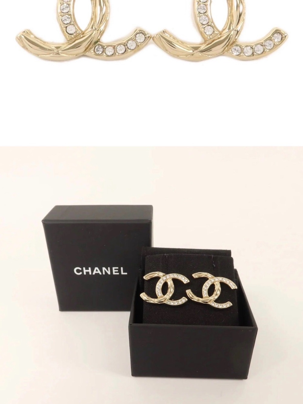 CHANEL Gold CC Logo Crystal-Accented Earrings